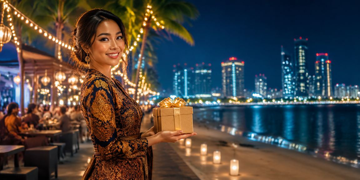 Pengguna mengakses aplikasi casino online di tepi pantai Indonesia