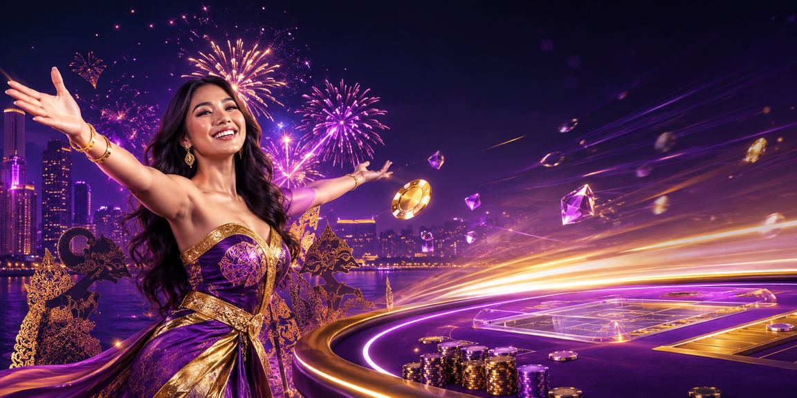 Meja baccarat bergaya neon futuristik di casino online modern