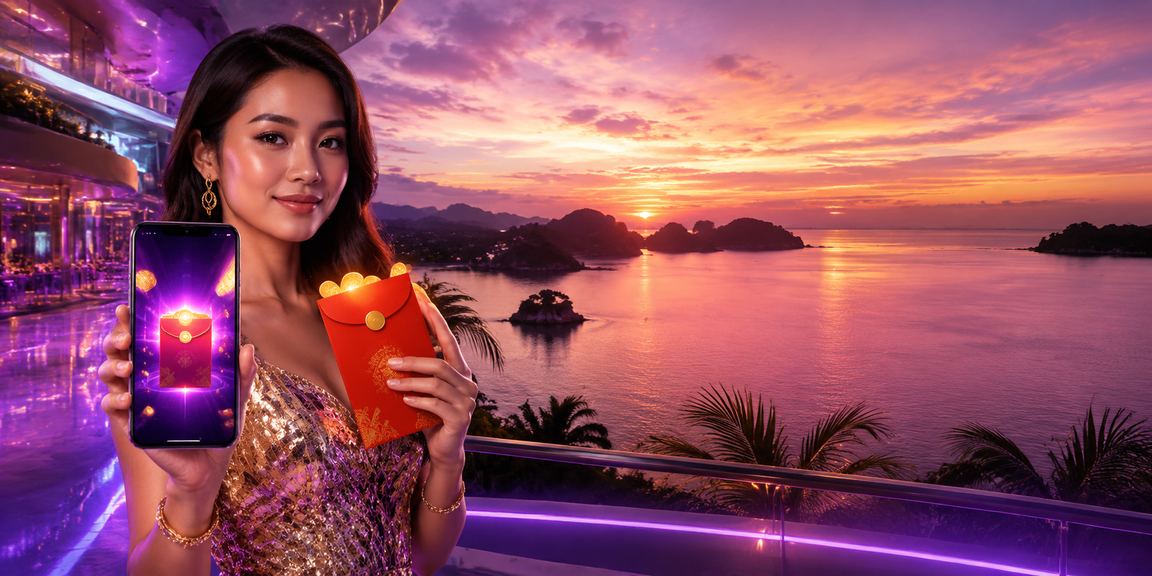 Amplop merah dengan cahaya neon melambangkan bonus VIP eksklusif