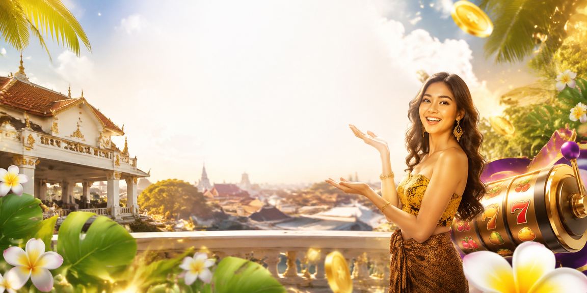 Model perempuan memainkan slot game dengan ekspresi ceria di depan layar