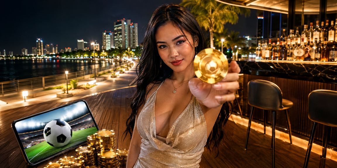 Model perempuan menggunakan ponsel untuk akses layanan taruhan olahraga online